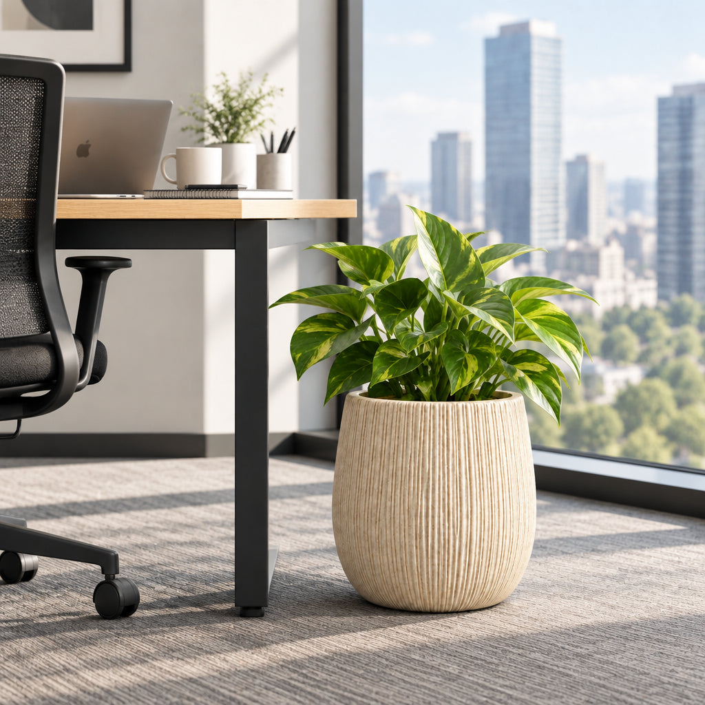 Ribbed Large Planter | Off White | 31 cm