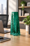 Prism Crystal Green Vase with two stick flowers | 25 cm