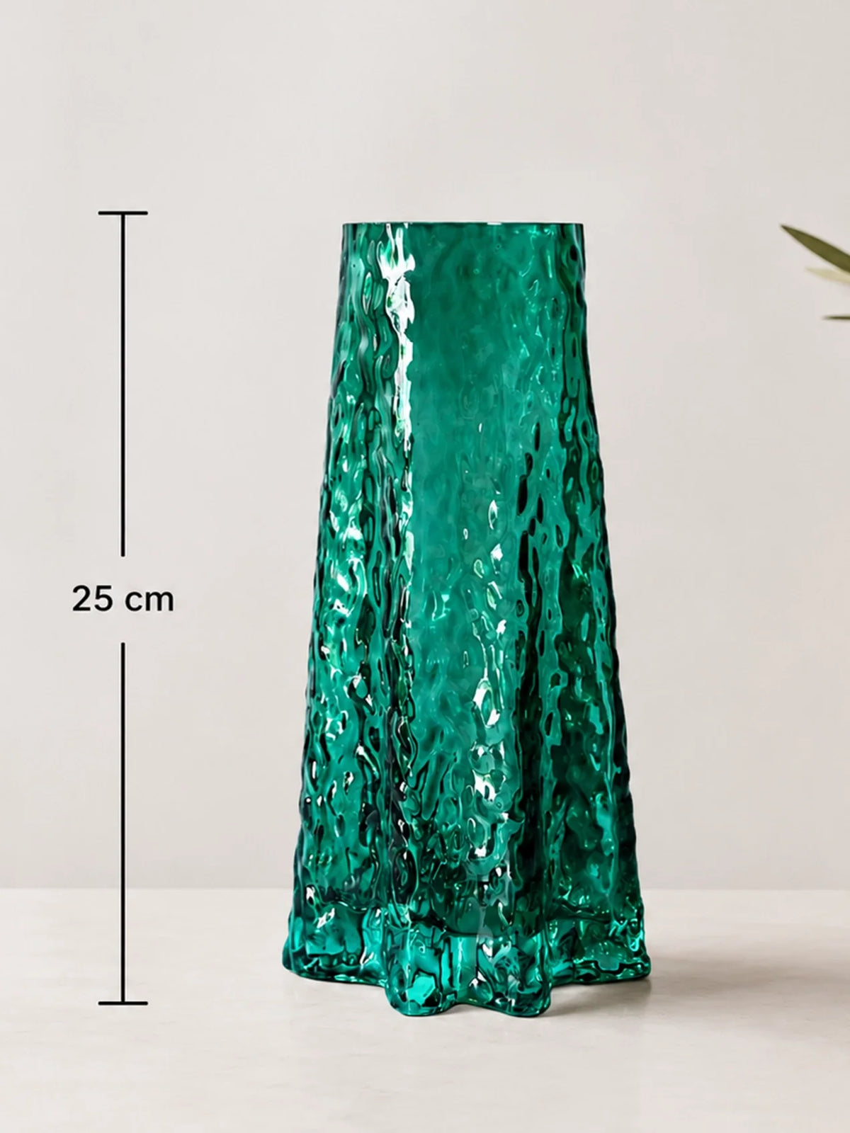 Prism Crystal Green Vase with two stick flowers | 25 cm