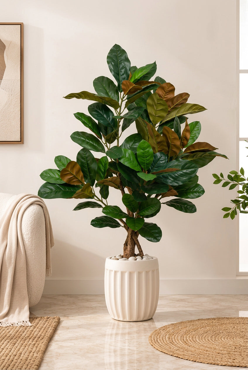 Artificial Croton Tree Plant | Green Leaves | 110 cm | With Basic Pot
