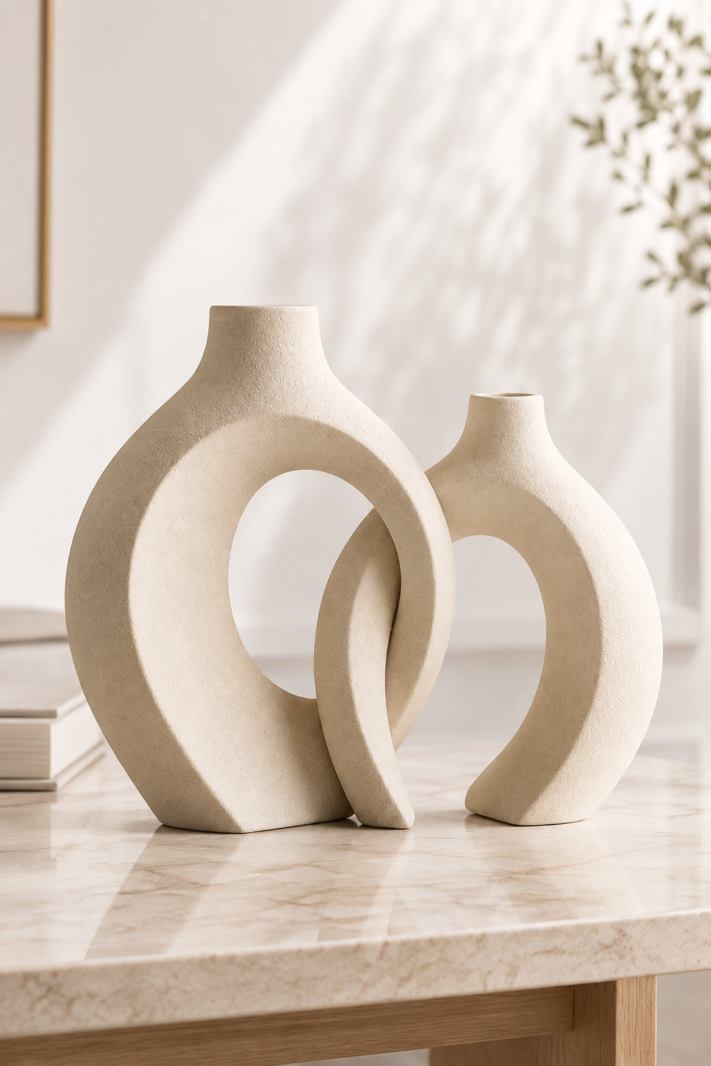 Harmony Loop Ceramic Vases | White | 21 cm | Set of 2